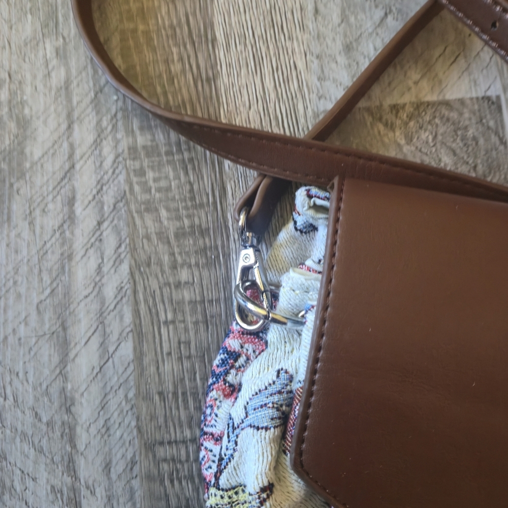 COLAB Floral Tapestry Brown Vegan Leather Crossbody Bag Envelope Clutch Purse - Picture 12 of 14